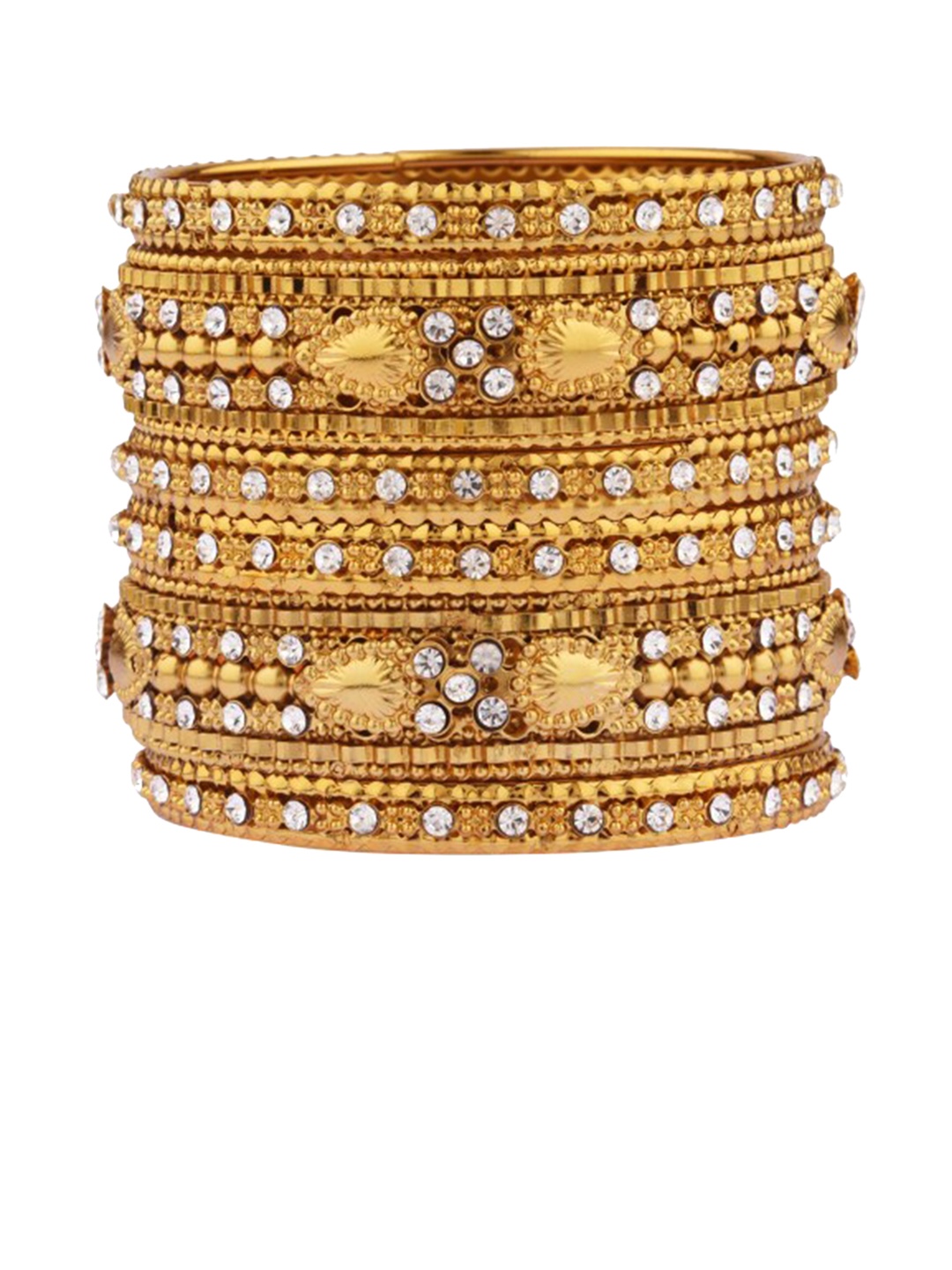 

FEMMIBELLA Set Of 6 Gold-Plated CZ Studded Chuda Bangles
