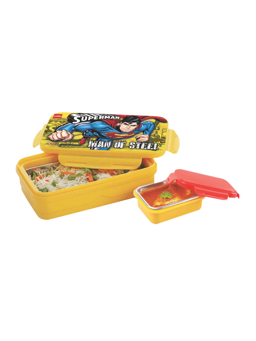 

Cello HI-Lunch Small Deluxe Yellow Superman Print Insulated Inner Steel Lunch Box 1 L
