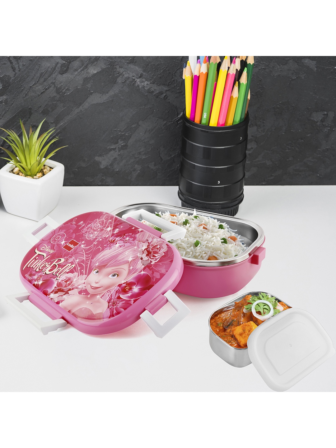 

Cello Feast Deluxe Pink Tinker Bell Print Insulated Stainless Steel Lunch Box- 1 L