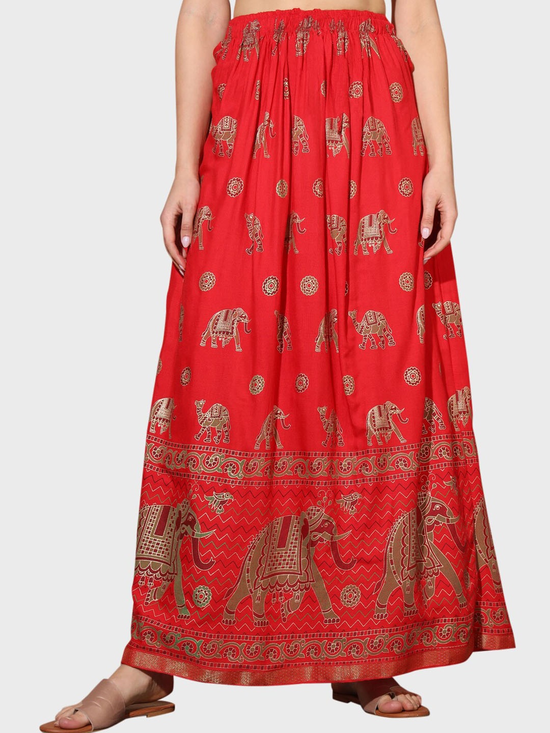 

BUY NEW TREND Ethnic Printed Cotton Maxi A-Line Skirt, Red