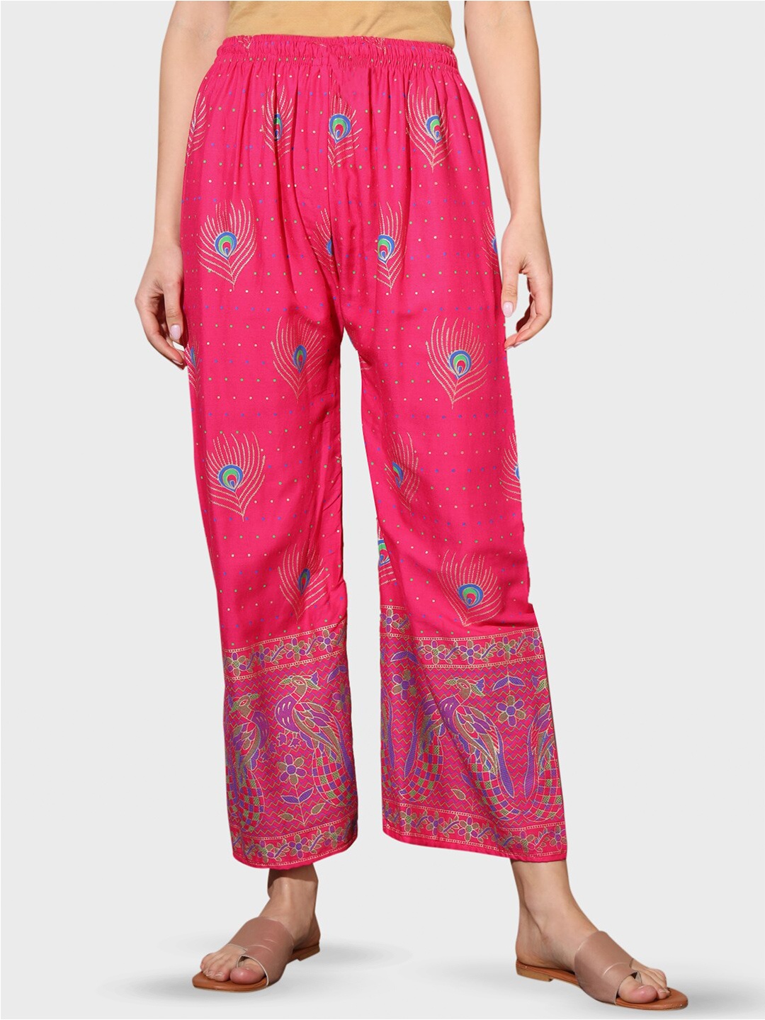 

BUY NEW TREND Women Ethnic Motifs Printed Straight Palazzos, Pink