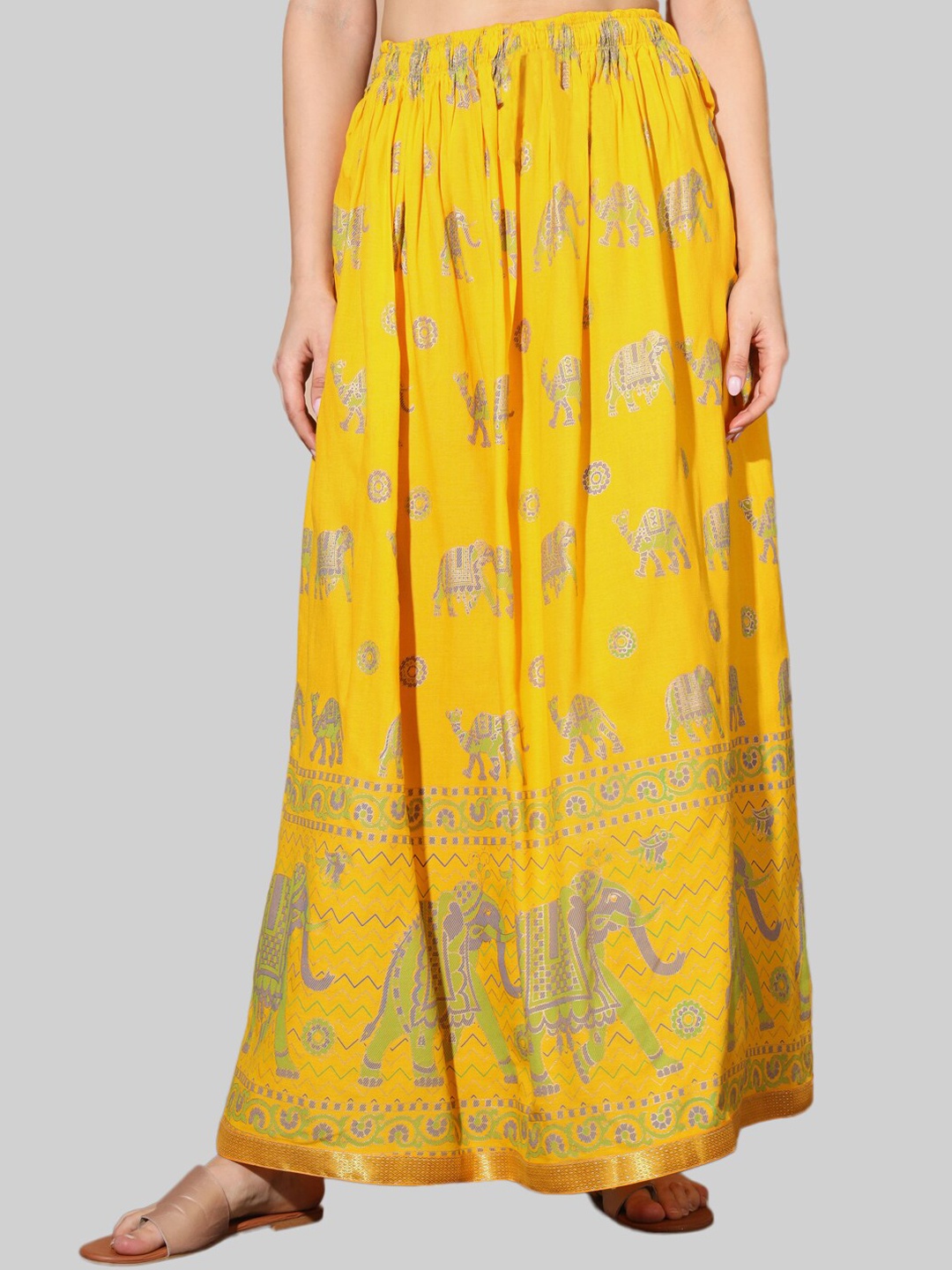 

BUY NEW TREND Printed Cotton Flared Maxi Skirt, Yellow