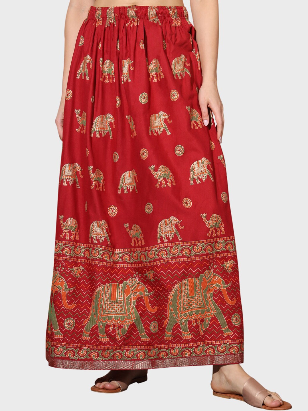 

BUY NEW TREND Ethnic Printed Cotton Flared Maxi Skirt, Maroon