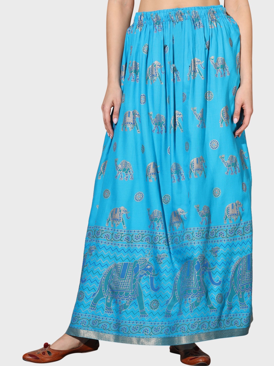 

BUY NEW TREND Ethnic Printed Cotton Flared Maxi Skirt, Blue