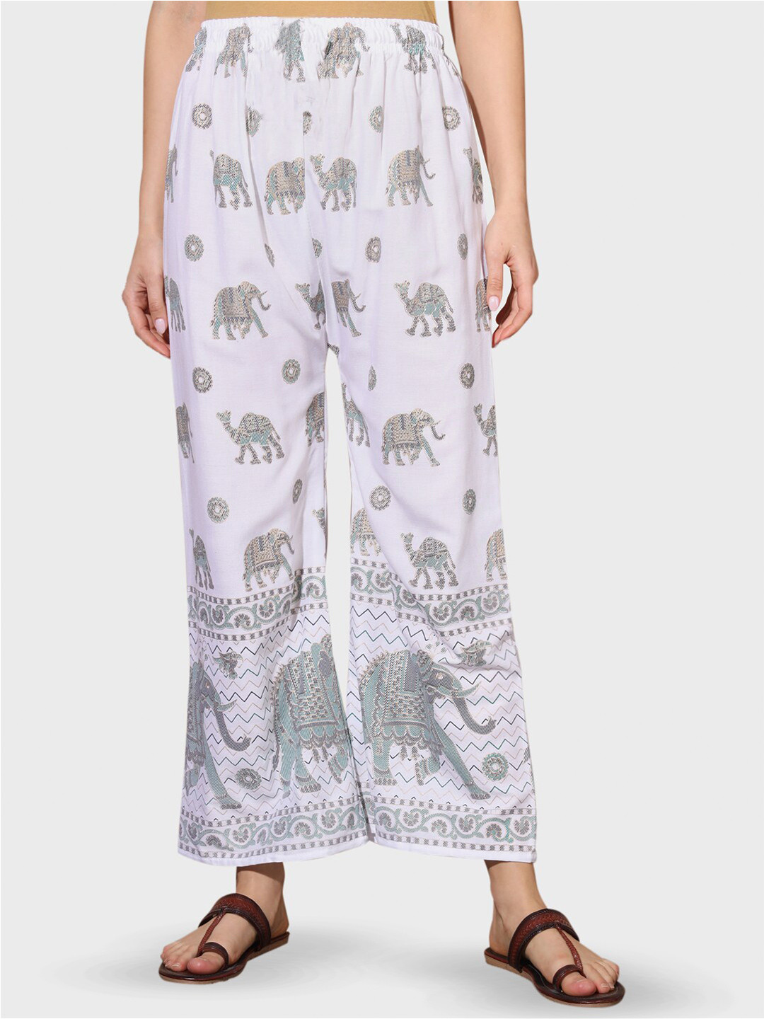 

BUY NEW TREND Women Ethnic Motifs Printed Straight Palazzos, White