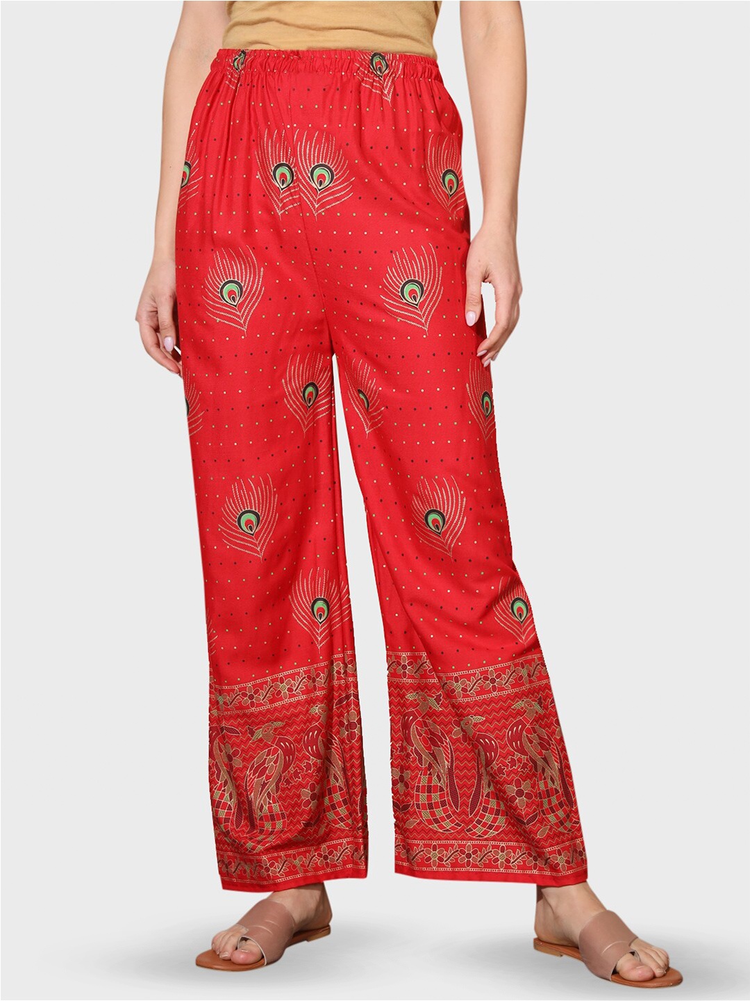 

BUY NEW TREND Women Ethnic Motifs Printed Straight Palazzos, Red