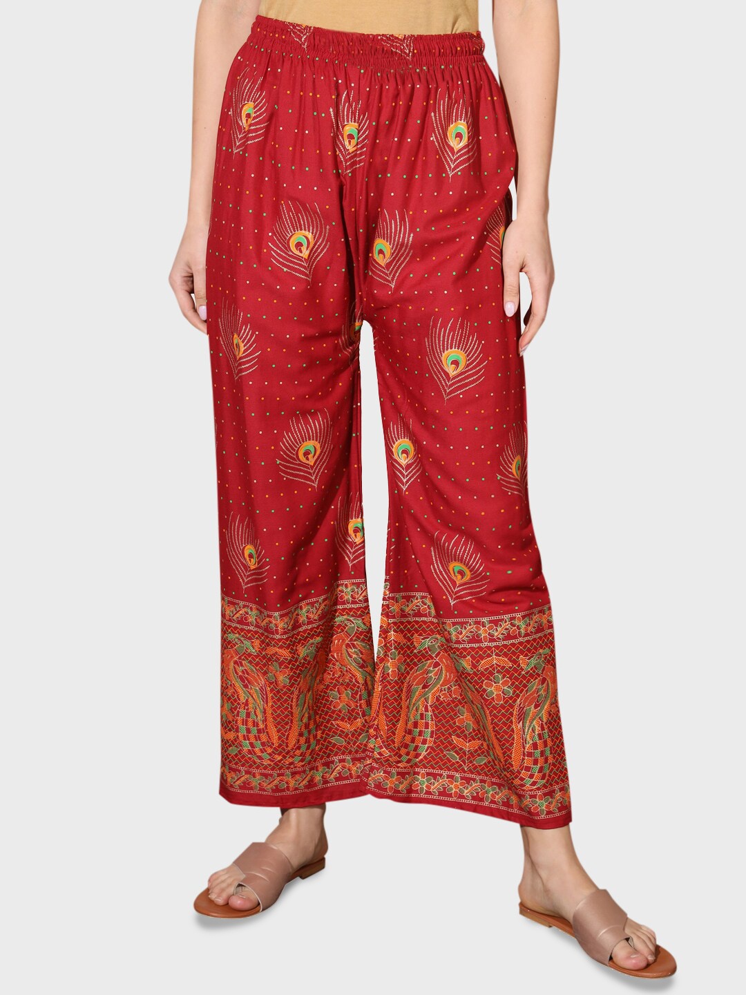 

BUY NEW TREND Women Ethnic Motifs Printed Straight Palazzos, Maroon