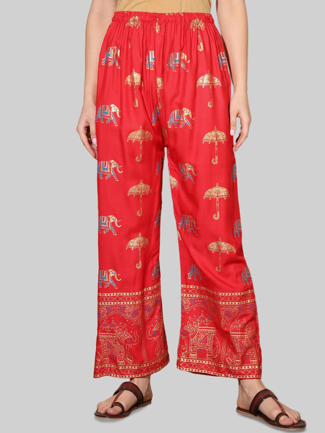 

BUY NEW TREND Women Ethnic Motifs Printed Straight Palazzos, Red