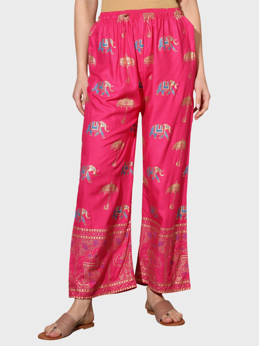 

BUY NEW TREND Women Ethnic Motifs Printed Straight Palazzos, Pink