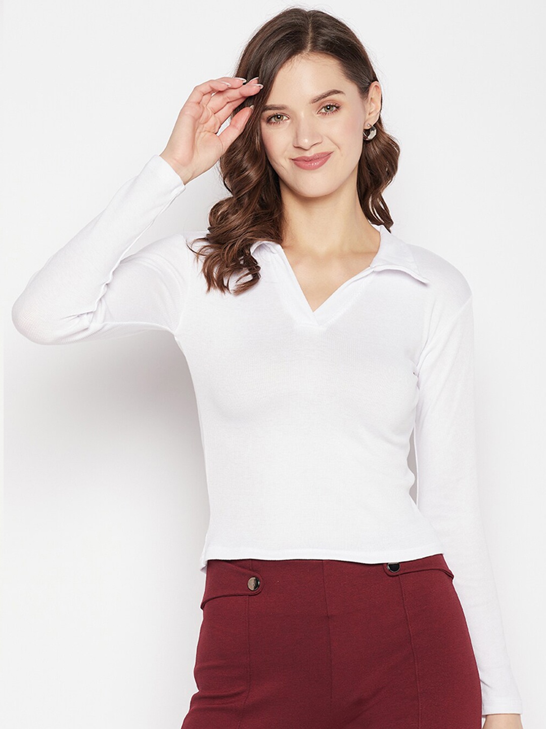 

Clora Creation Shirt Collar Fitted Crop Top, White