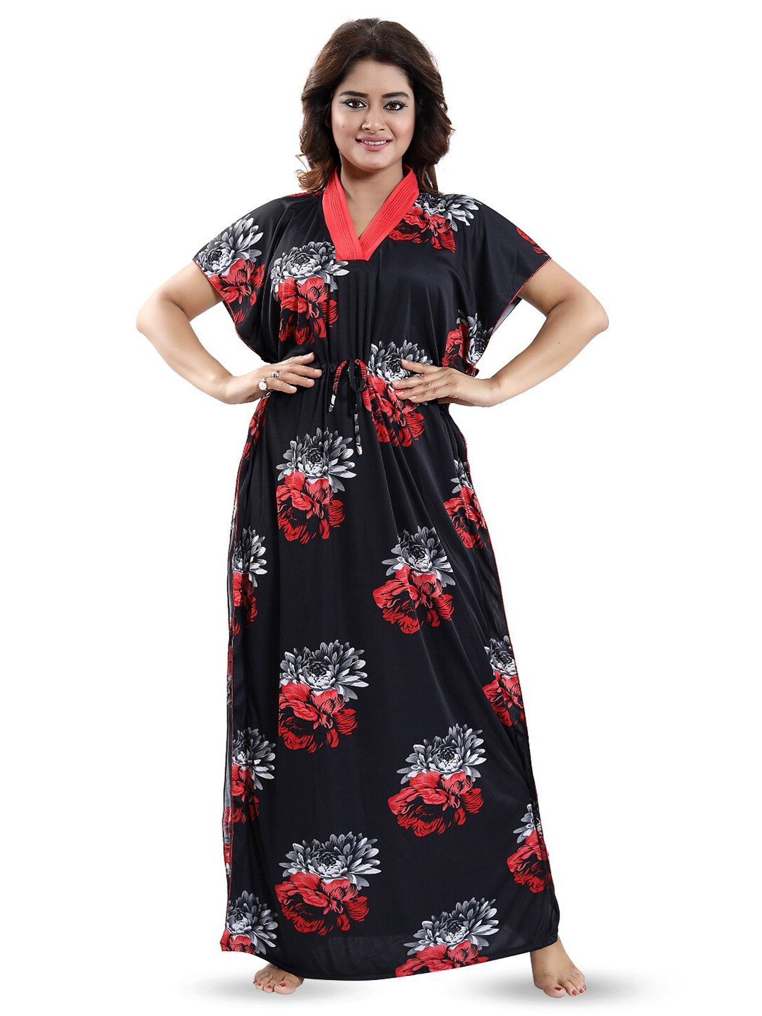 

SHOPPING STATION Floral Printed Satin Maxi Nightdress, Black
