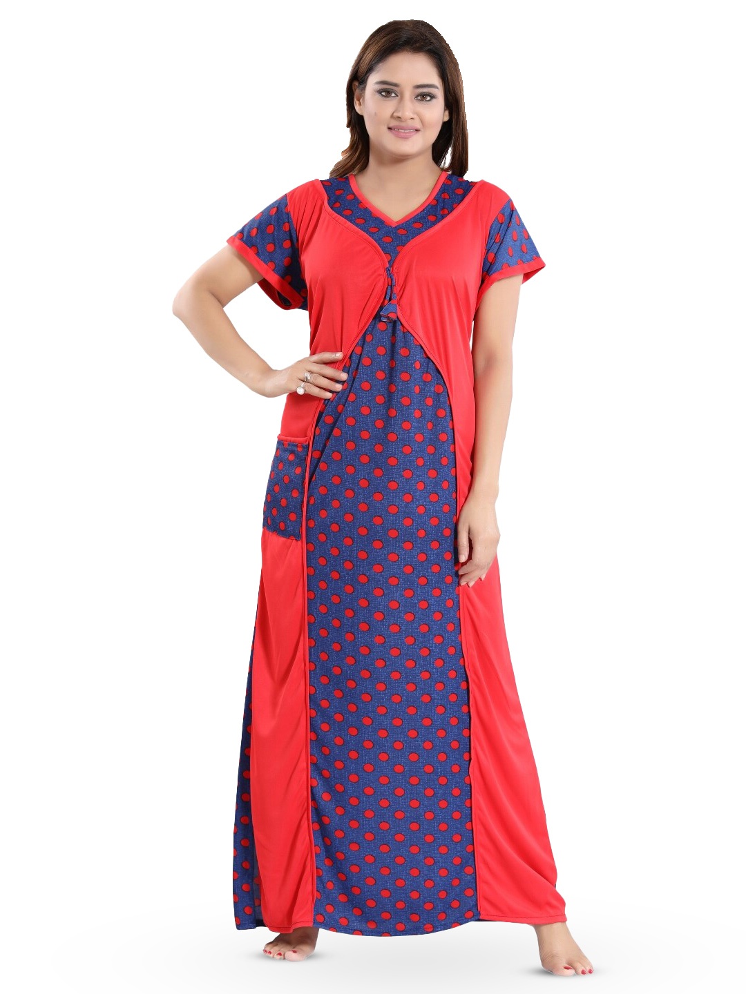 

SHOPPING STATION Polka Dots Printed Satin Maxi Nightdress, Red