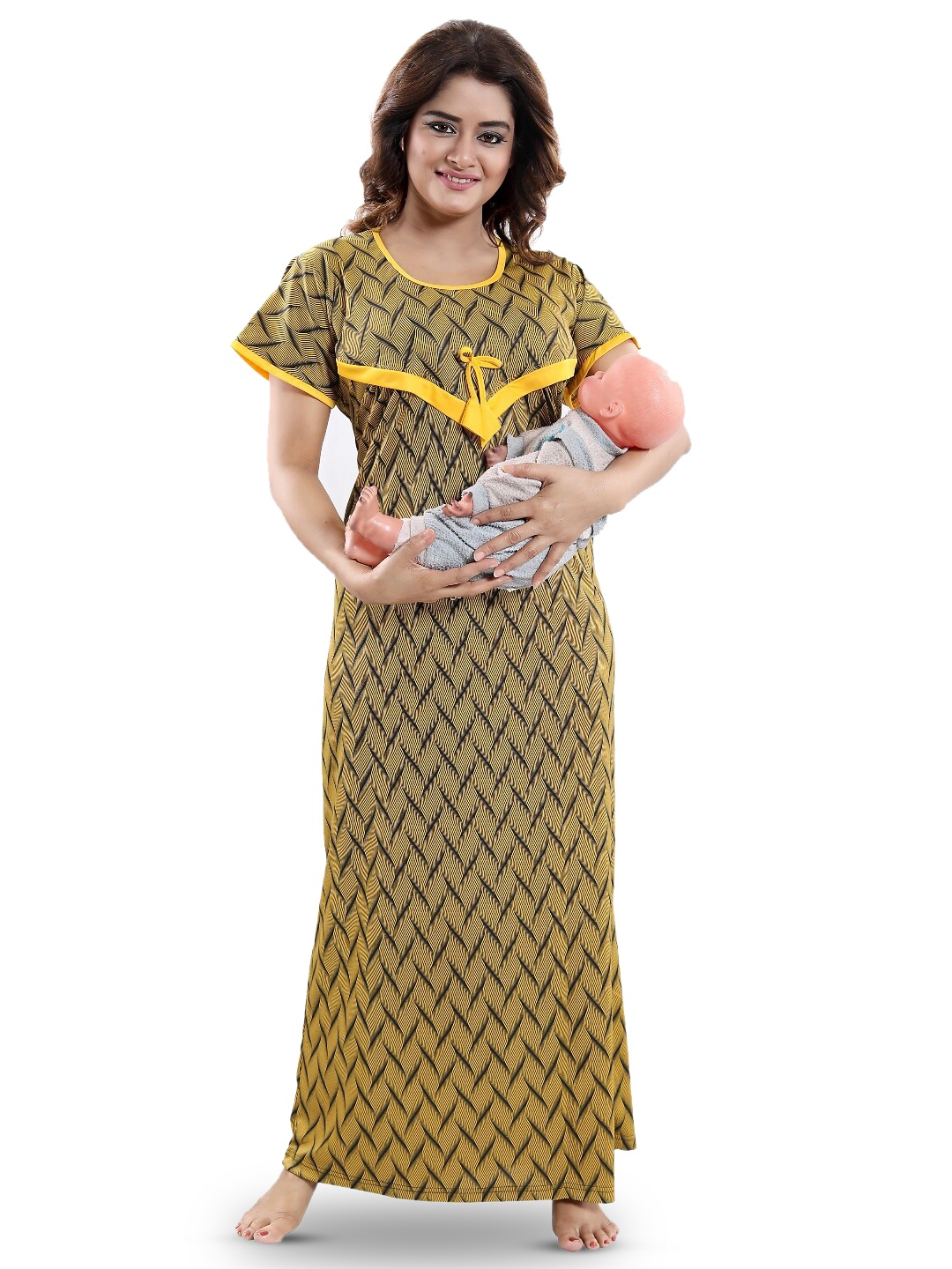 

SHOPPING STATION Abstract Printed Satin Maxi Nightdress, Yellow