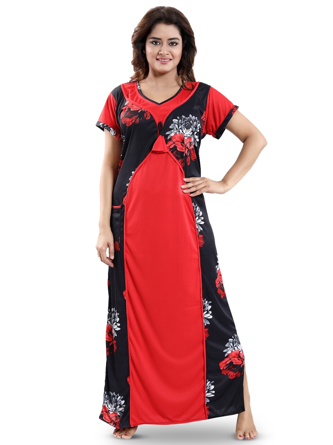 

SHOPPING STATION Floral Printed Satin Maxi Nightdress, Red