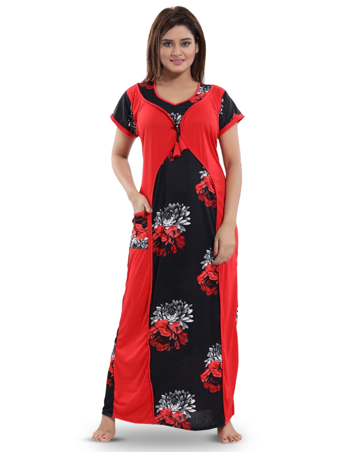 

SHOPPING STATION Floral Printed Satin Maxi Nightdress, Red