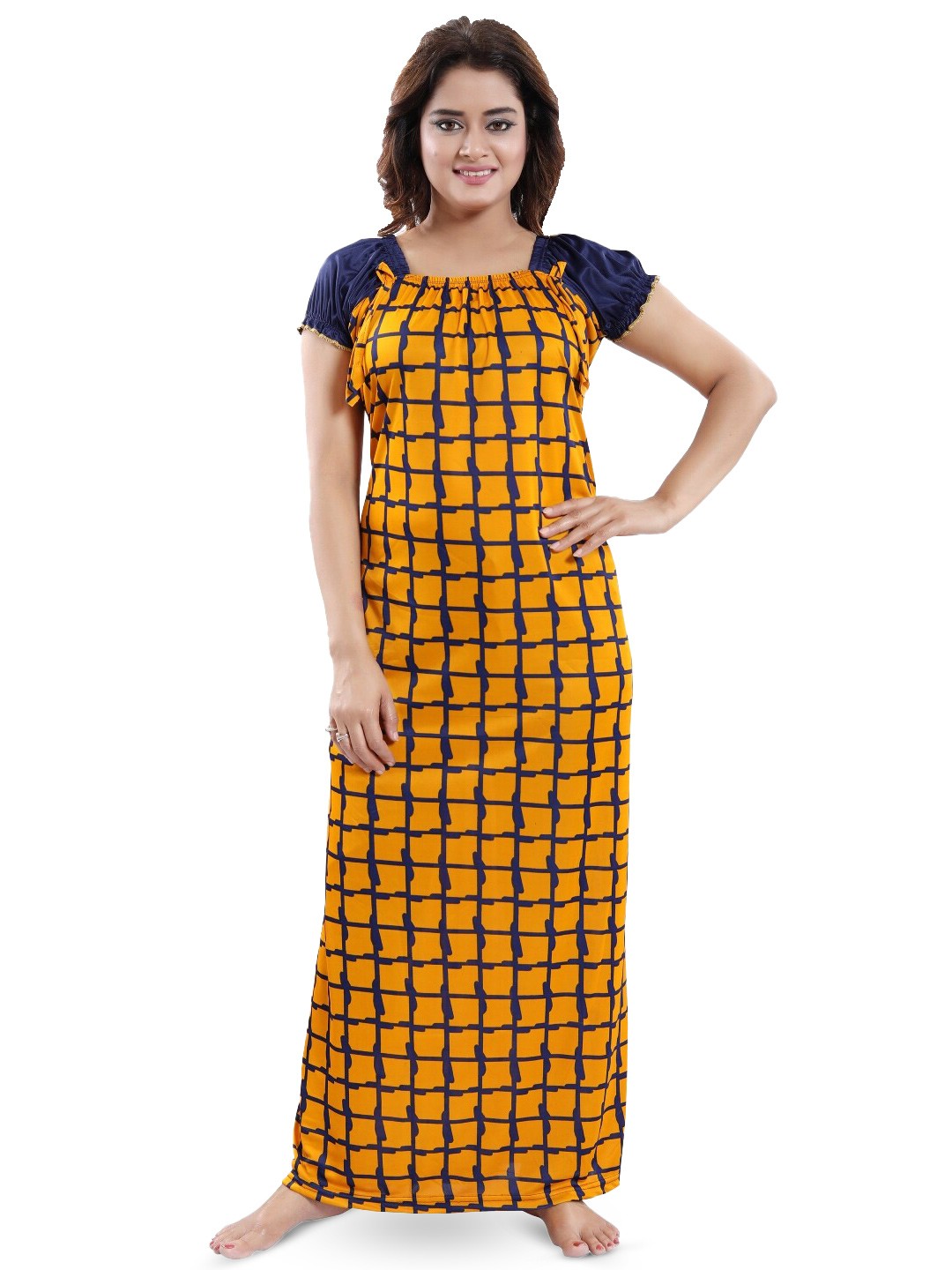 

SHOPPING STATION Checked Satin Maxi Nightdress, Yellow