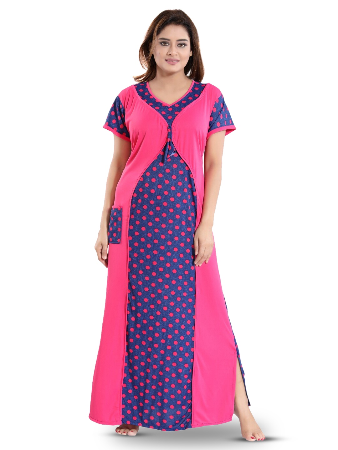 

SHOPPING STATION Polka Dots Printed Satin Maxi Nightdress, Pink