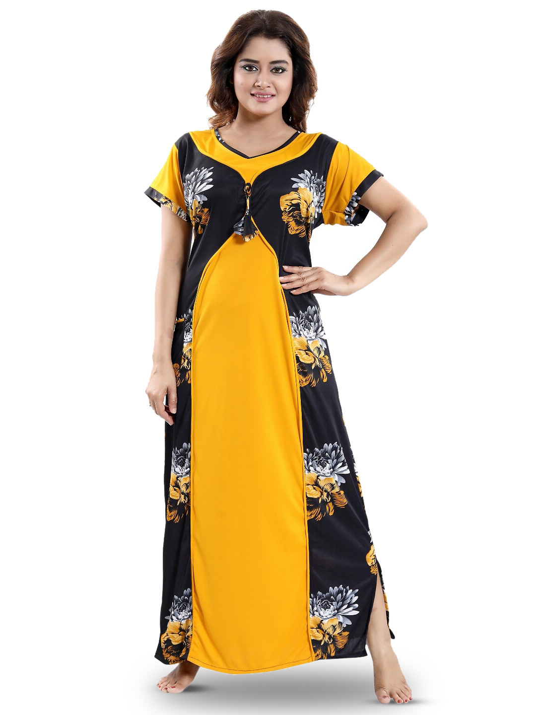 

SHOPPING STATION Floral Printed Satin Maxi Nightdress, Yellow