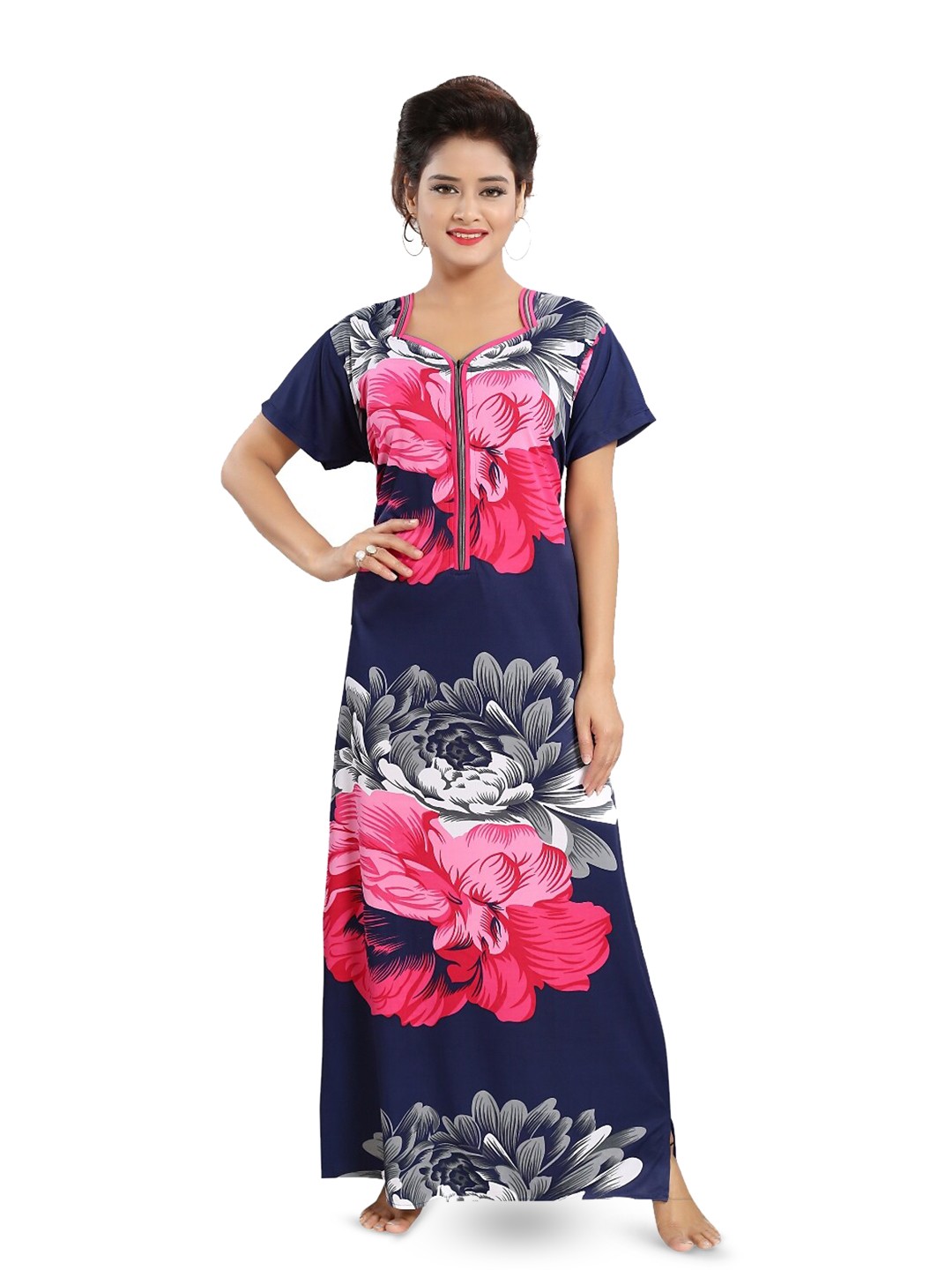 

SHOPPING STATION Floral Printed Satin Maxi Nightdress, Navy blue