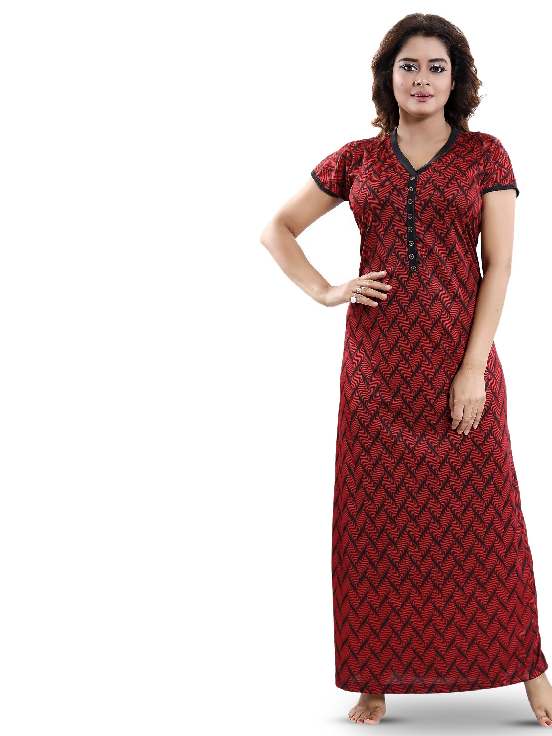 

SHOPPING STATION Geometric Printed Satin Maxi Nightdress, Maroon