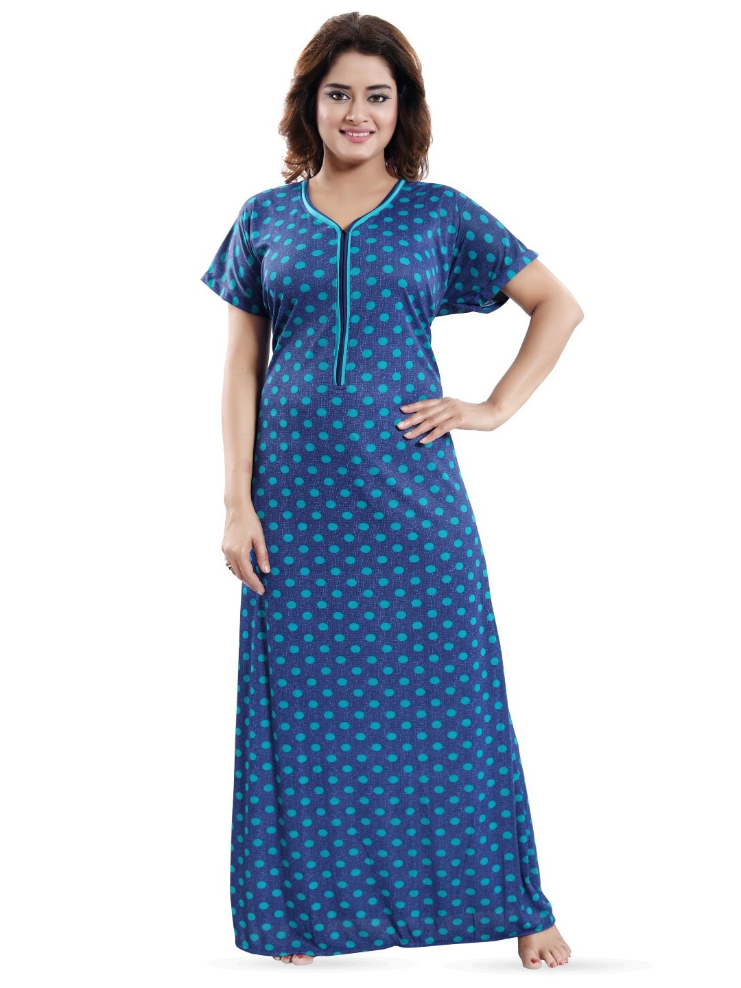 

SHOPPING STATION Polka Dots Printed Satin Maxi Nightdress, Blue