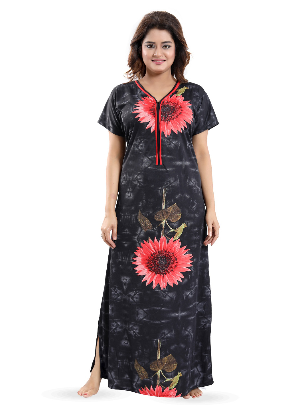 

SHOPPING STATION Floral Printed Satin Maxi Nightdress, Black