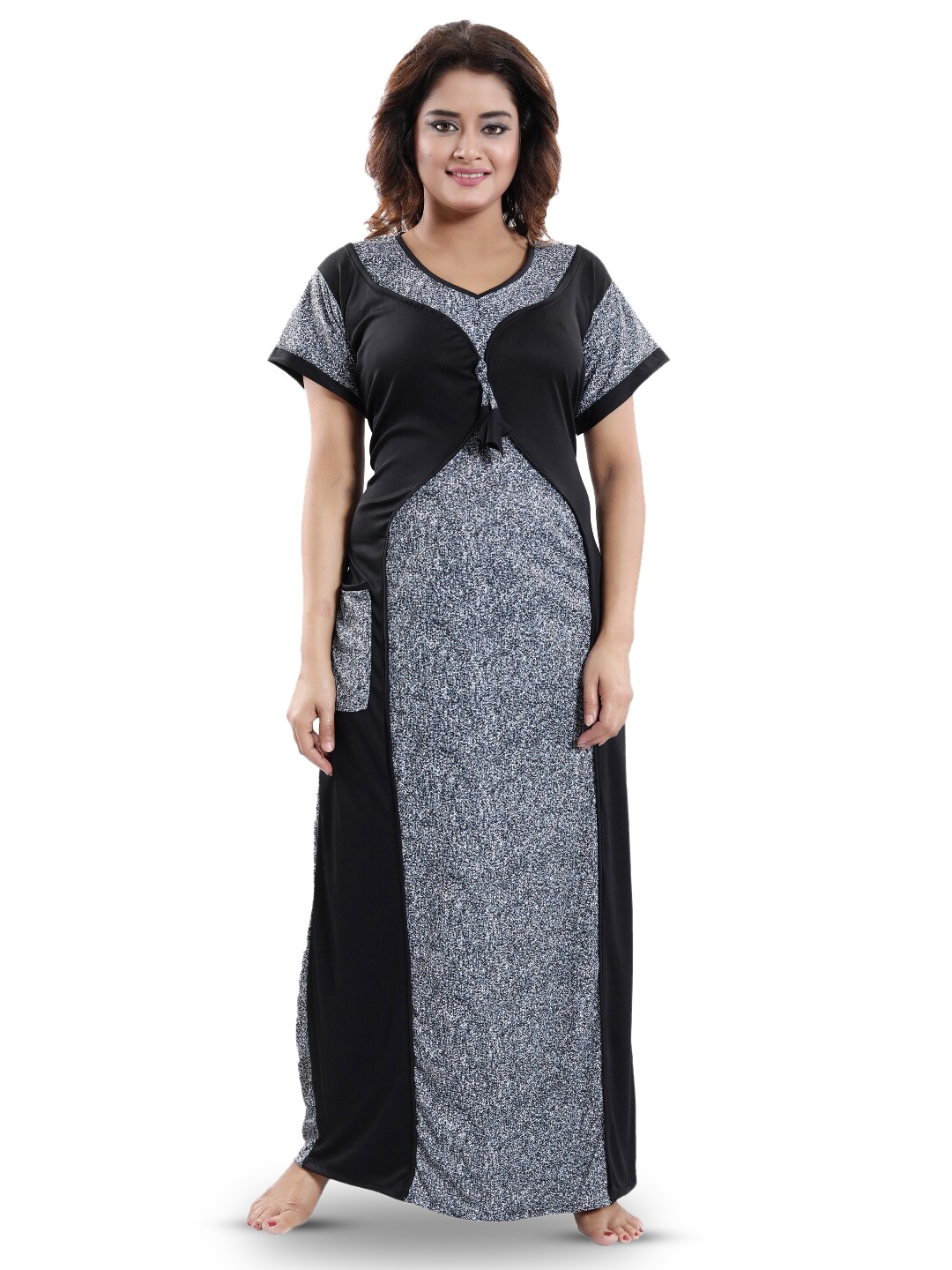 

SHOPPING STATION Abstract Printed Satin Maxi Nightdress, Black