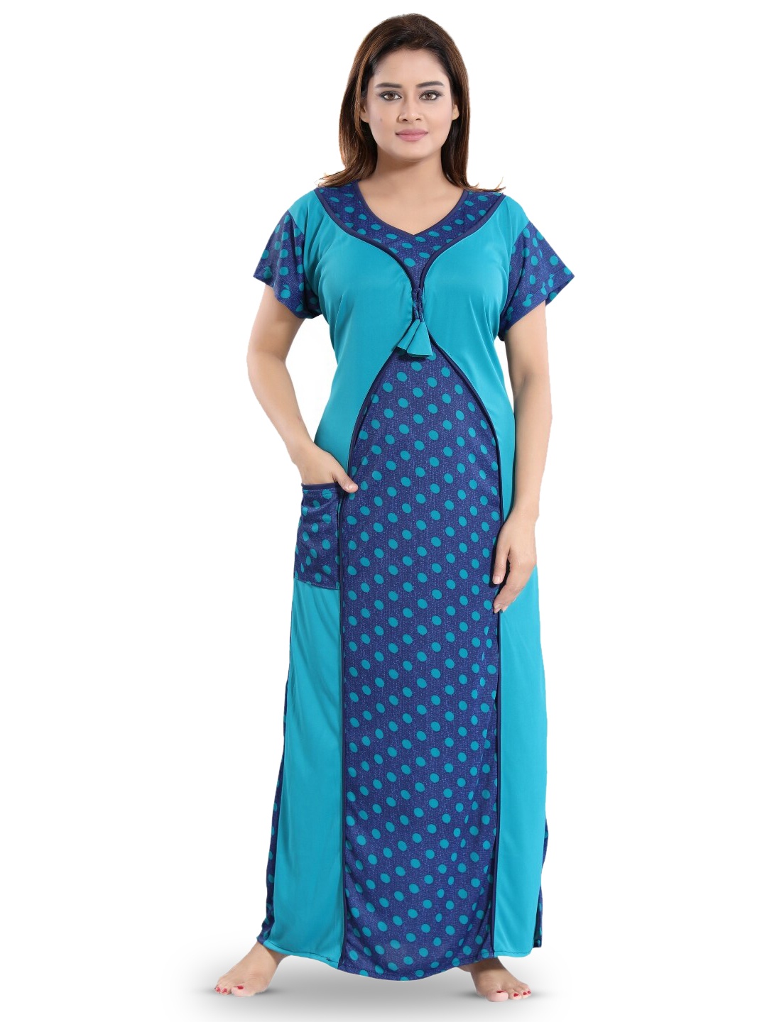 

SHOPPING STATION Polka Dots Printed Satin Maxi Nightdress, Blue