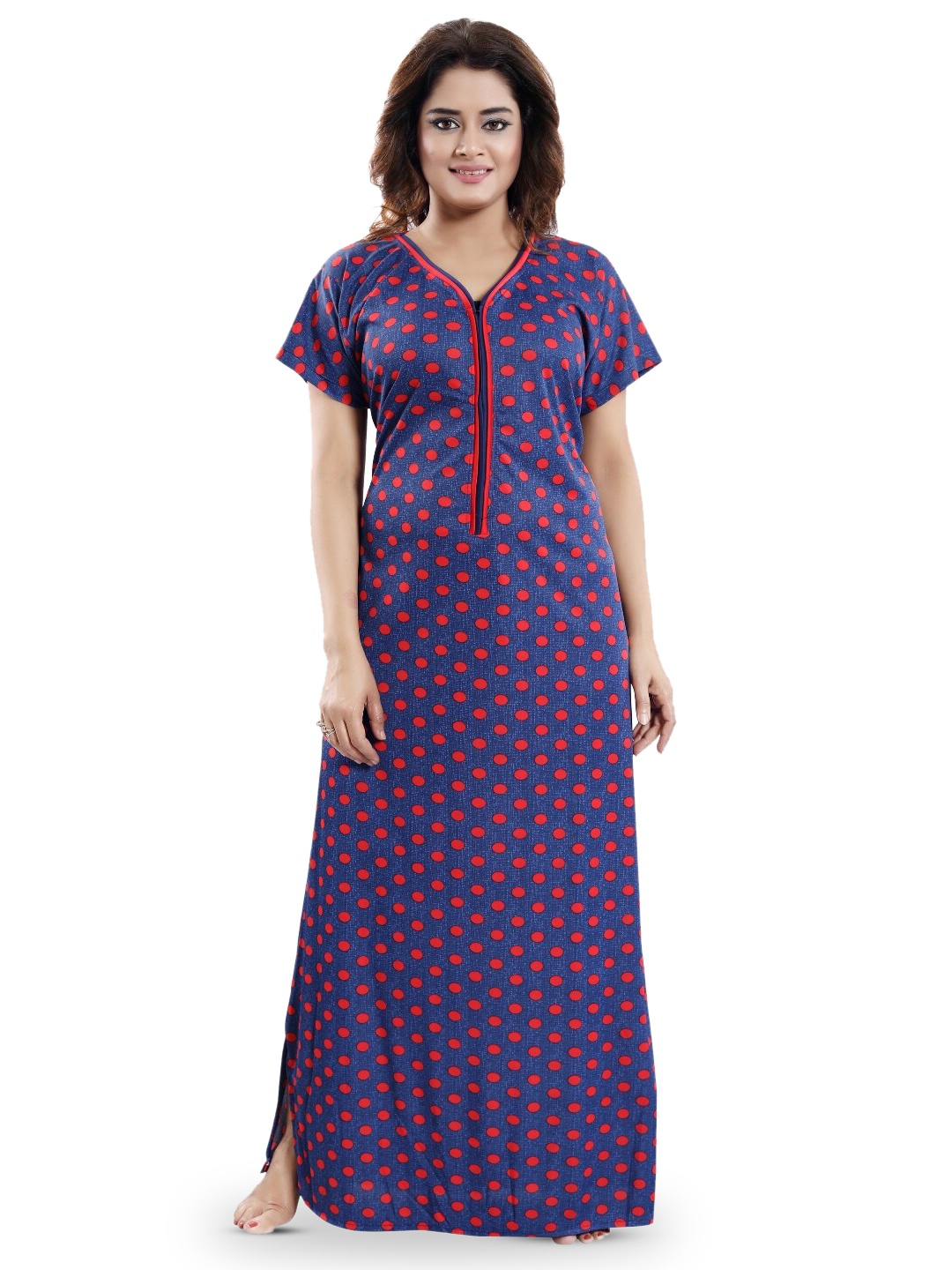 

SHOPPING STATION Polka Dots Printed Satin Maxi Nightdress, Red