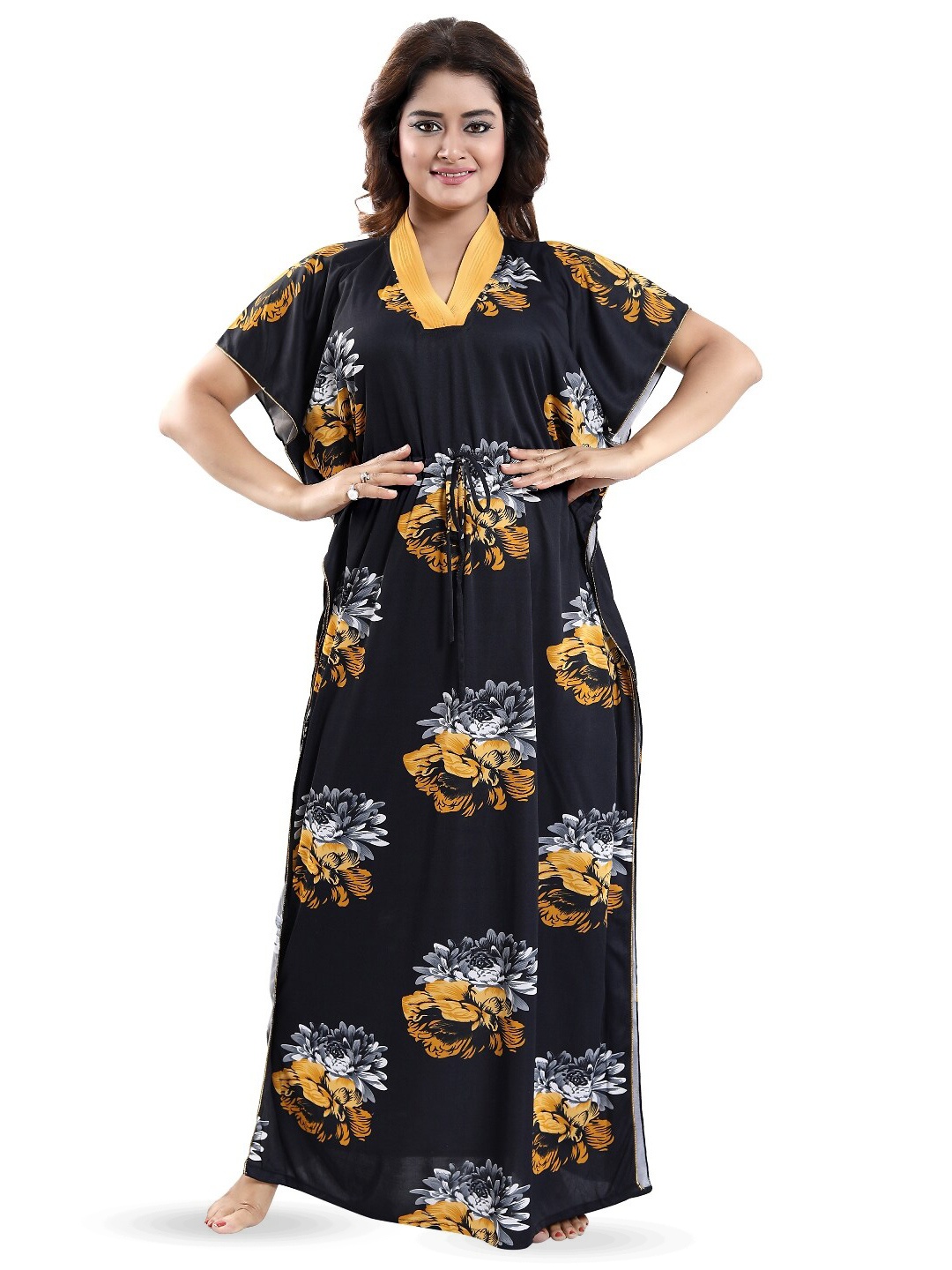 

SHOPPING STATION Floral Printed Satin Maxi Nightdress, Black