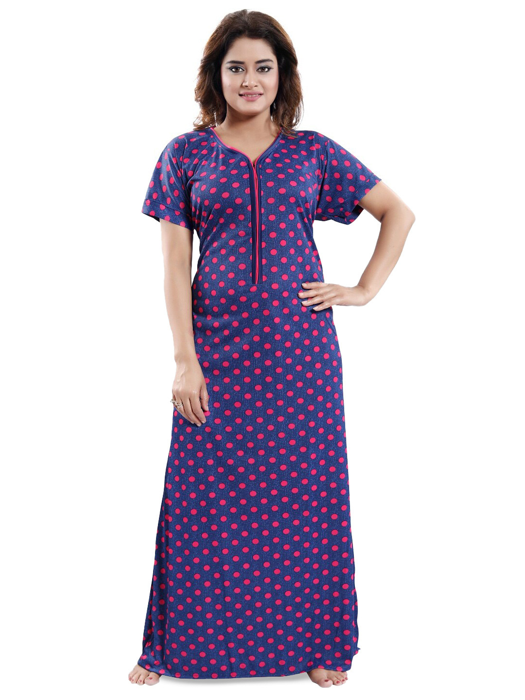 

SHOPPING STATION Polka Dots Printed Satin Maxi Nightdress, Blue