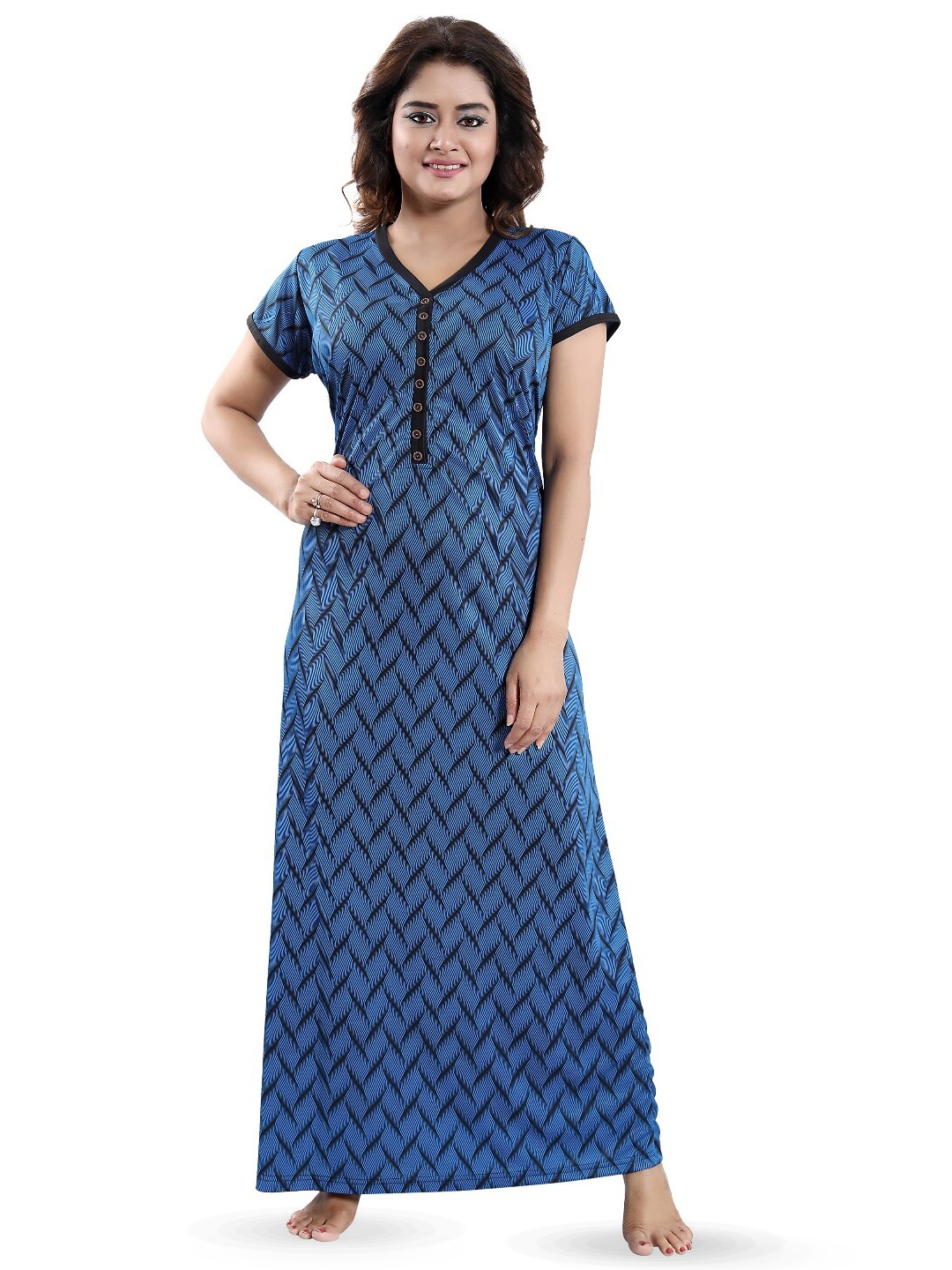 

SHOPPING STATION Geometric Printed Satin Maxi Nightdress, Blue