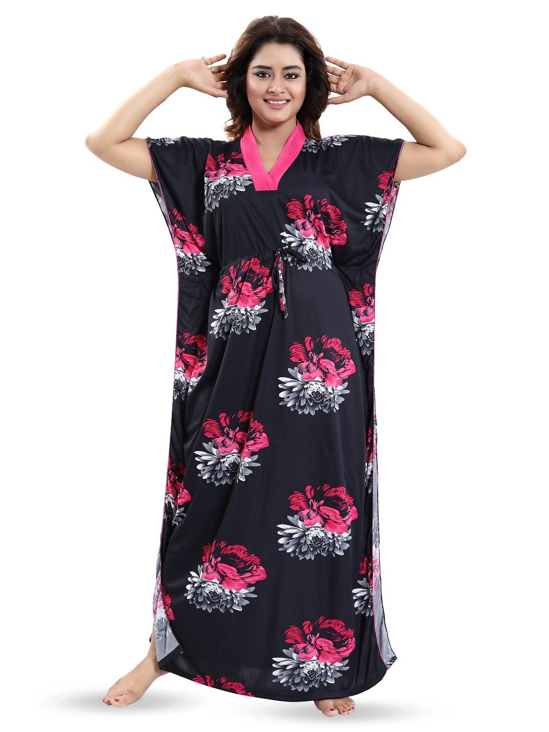 

SHOPPING STATION Floral Printed Satin Kaftan Maxi Nightdress, Black