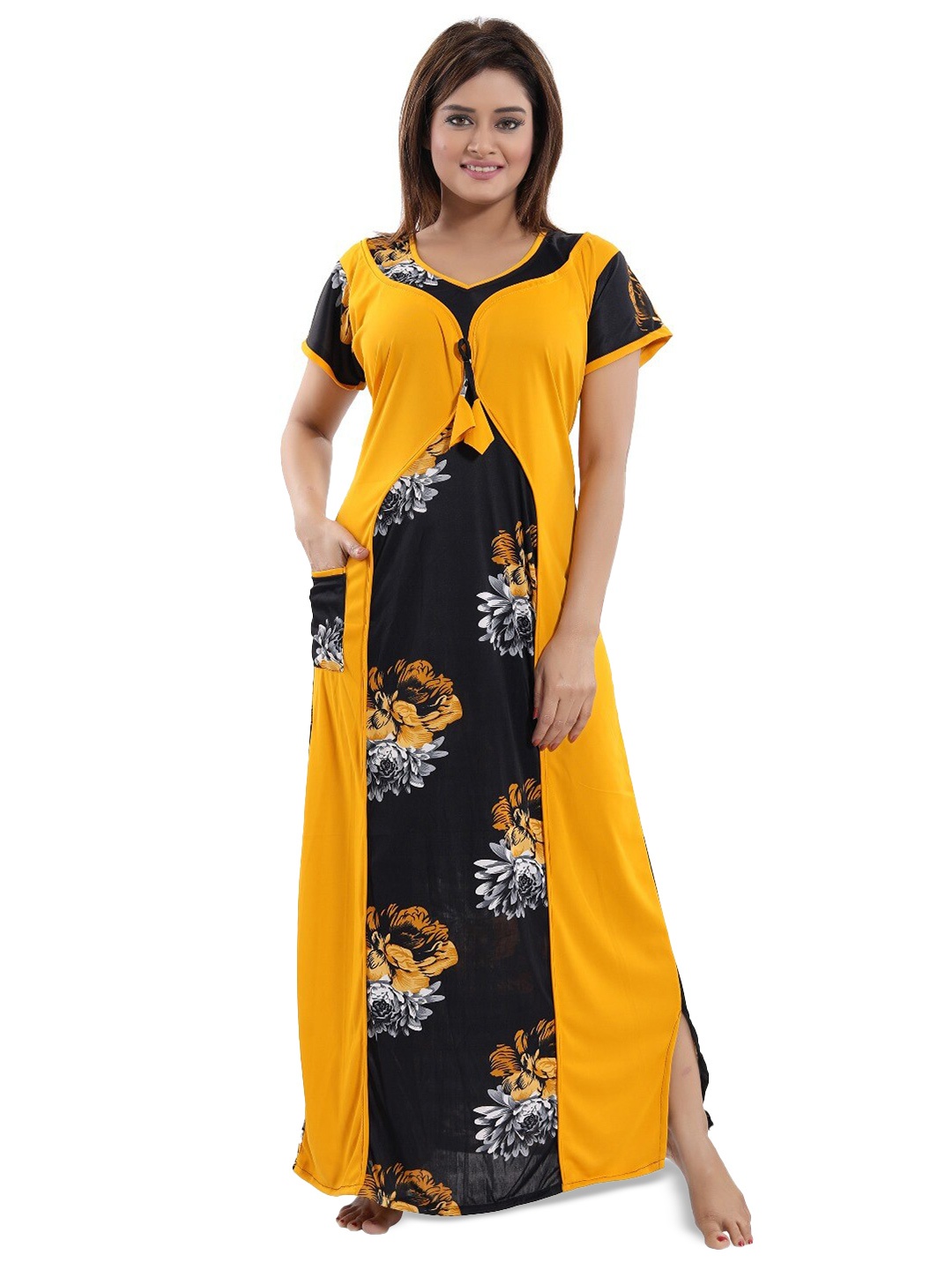 

SHOPPING STATION Floral Printed Satin Maxi Nightdress, Yellow