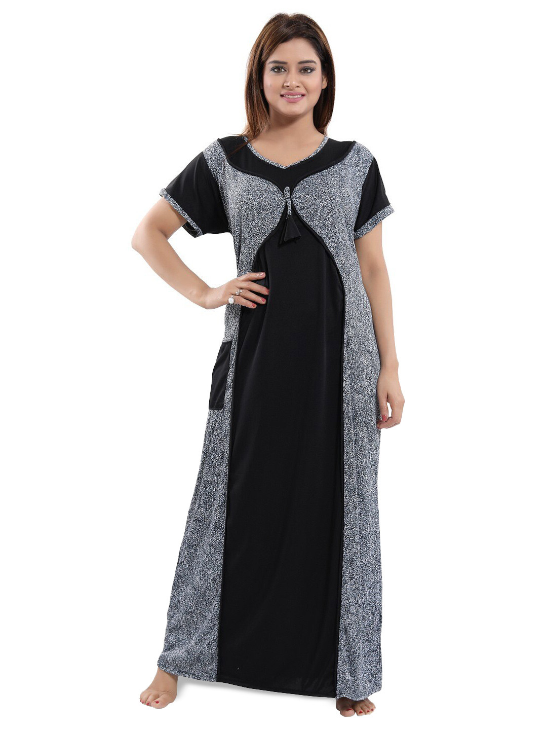 

SHOPPING STATION Abstract Printed Satin Maxi Nightdress, Black
