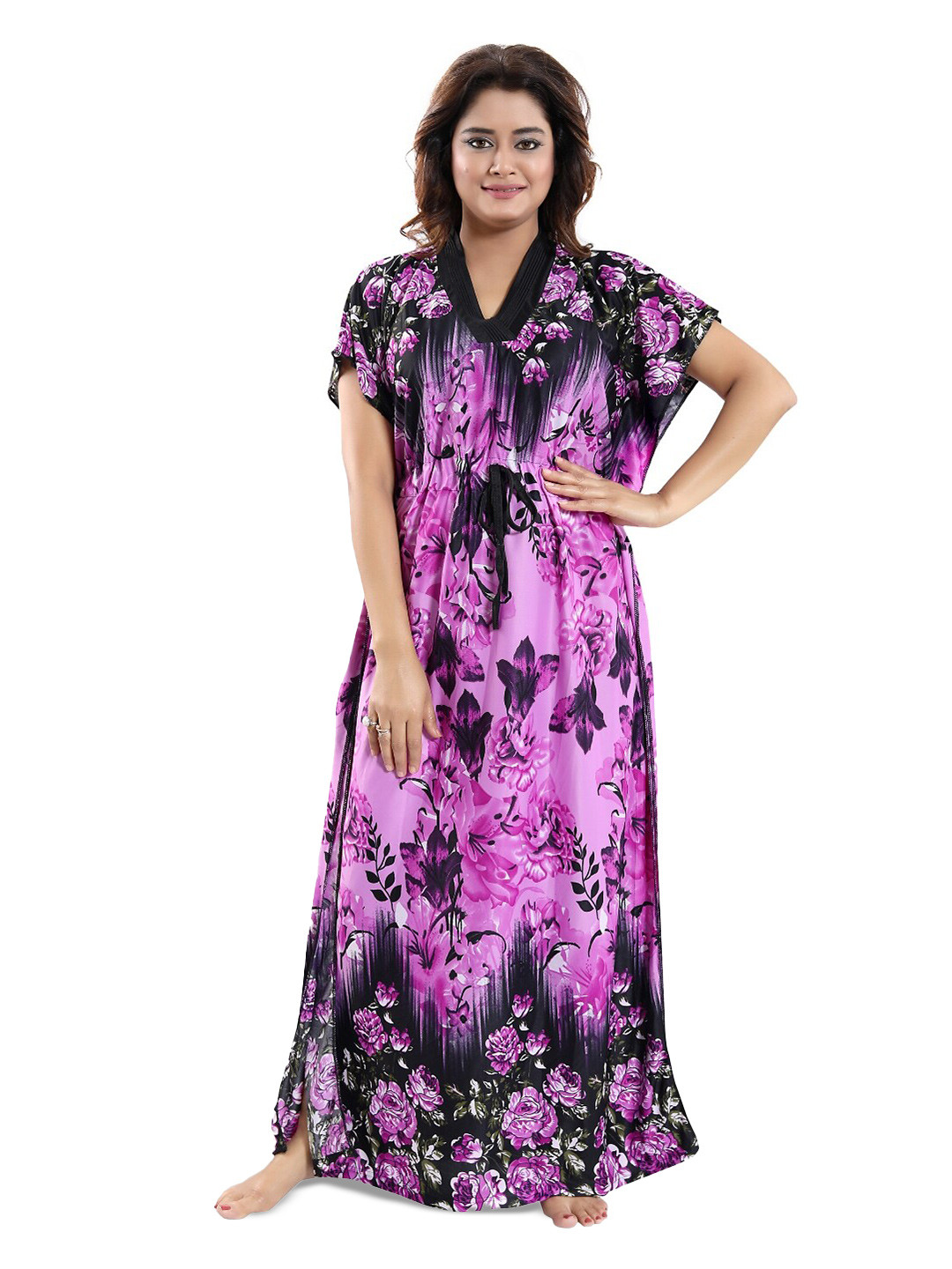 

SHOPPING STATION Floral Printed Satin Kaftan Maxi Nightdress, Purple
