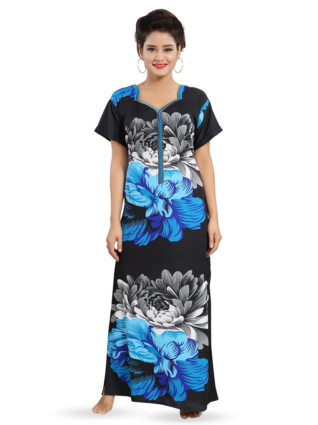 

SHOPPING STATION Floral Printed Satin Maxi Nightdress, Black