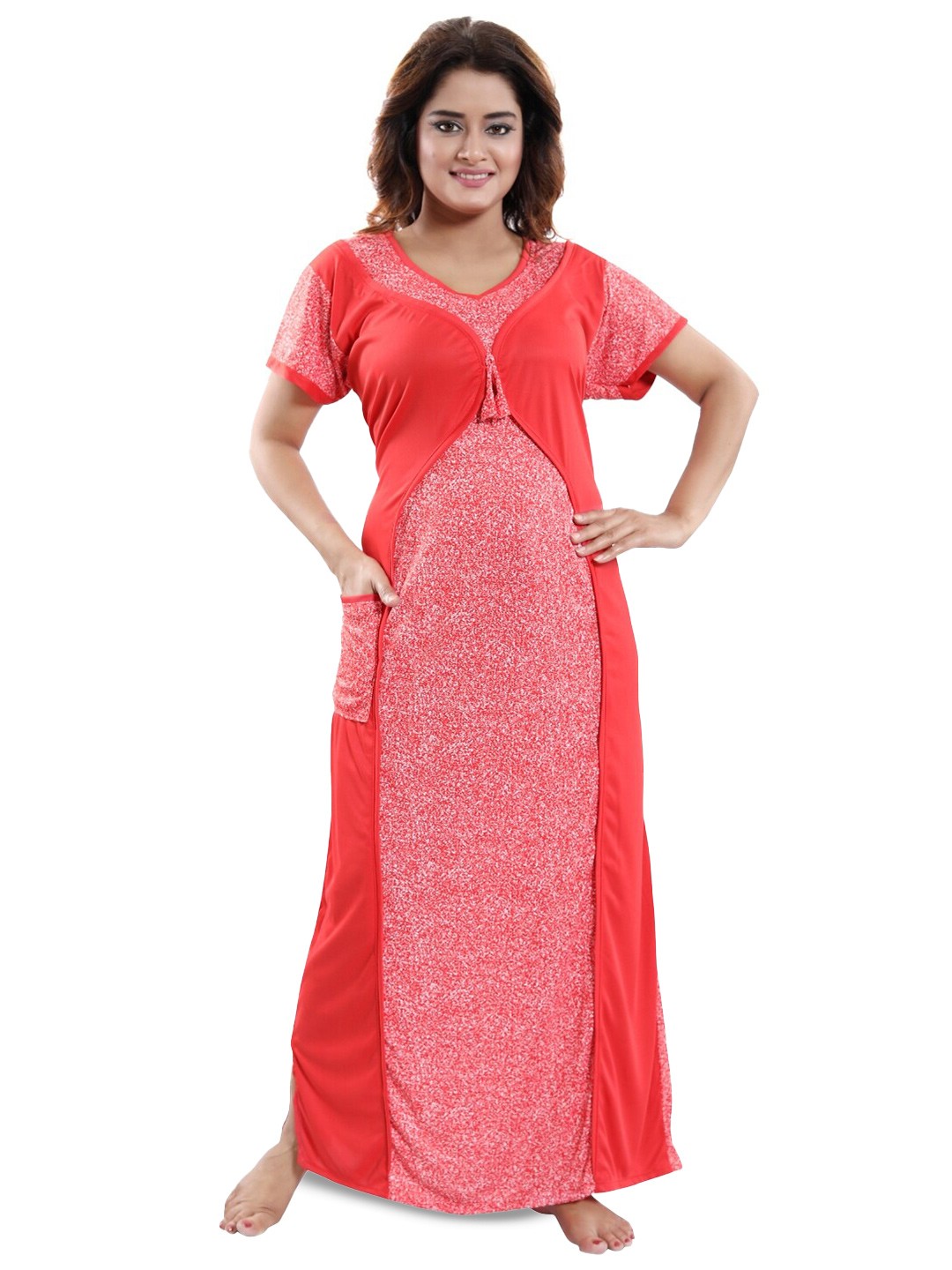

SHOPPING STATION Abstract Printed Satin Maxi Nightdress, Red
