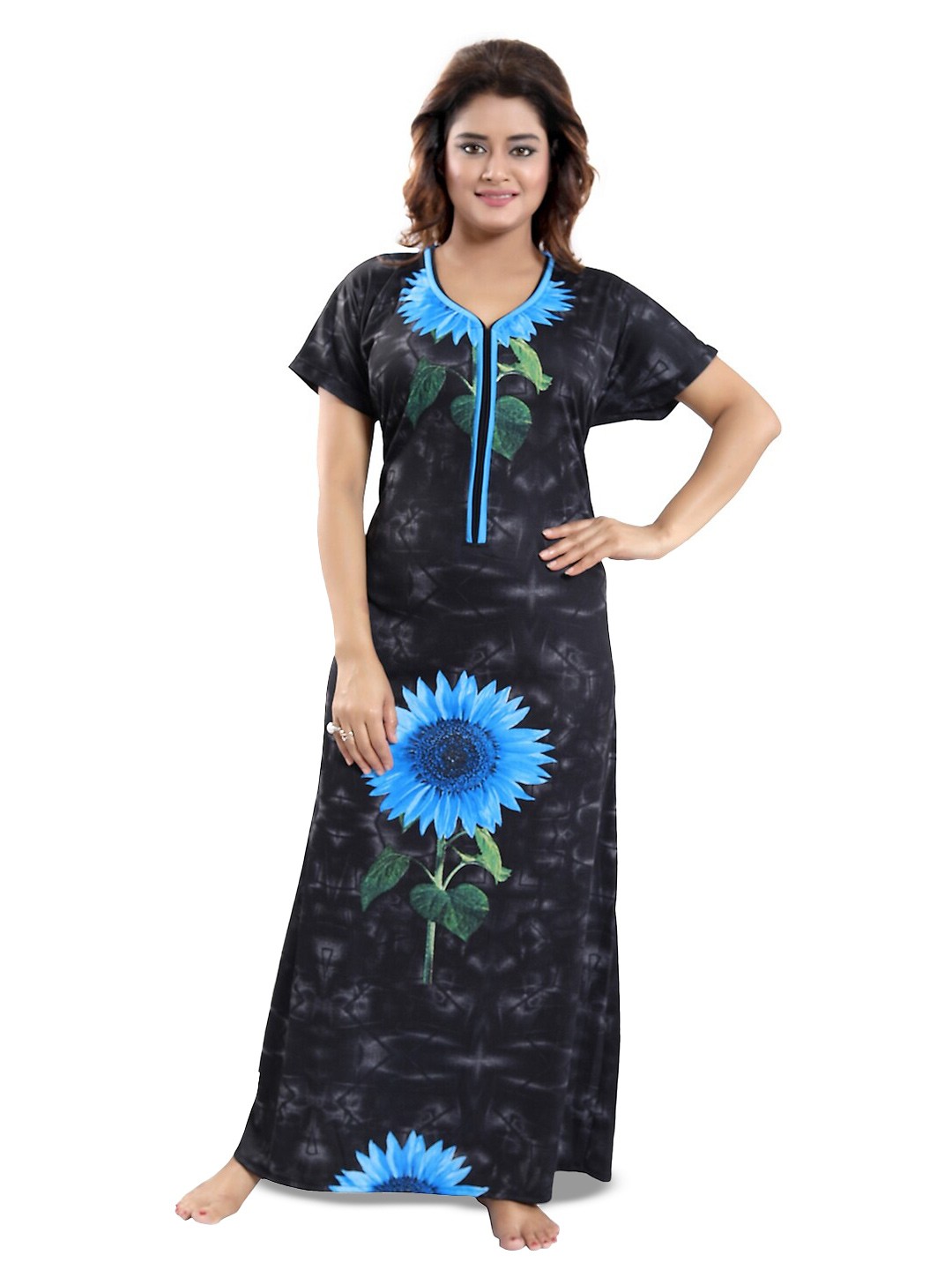

SHOPPING STATION Floral Printed Satin Maxi Nightdress, Blue