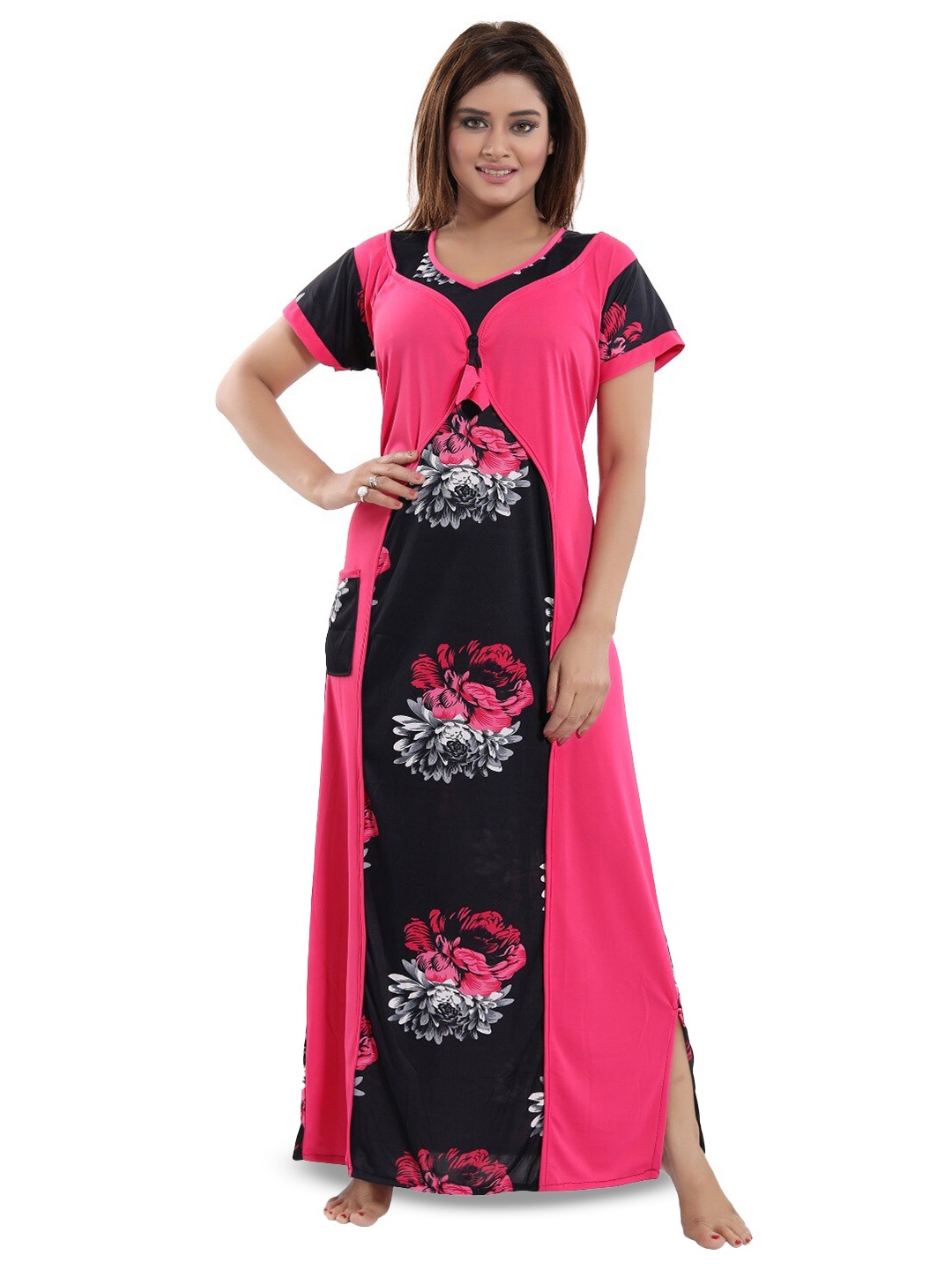 

SHOPPING STATION Floral Printed Satin Maxi Nightdress, Pink