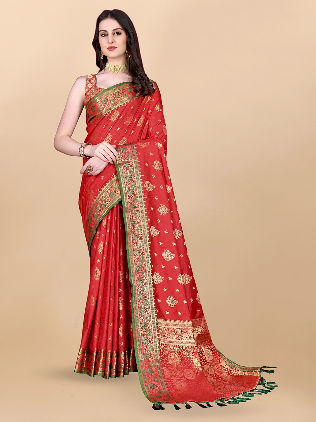 

MARGI DESIGNERS Floral Woven Design Zari Banarasi Saree, Red