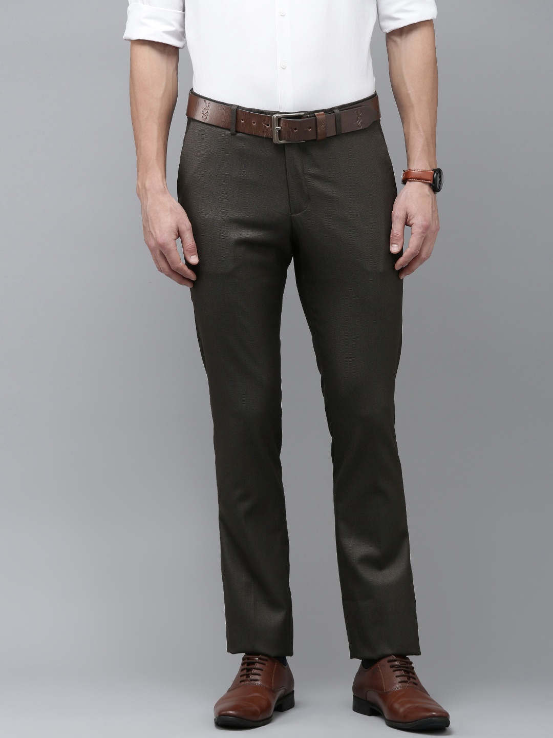 

Arrow Men Textured Tailored Formal Trousers, Brown