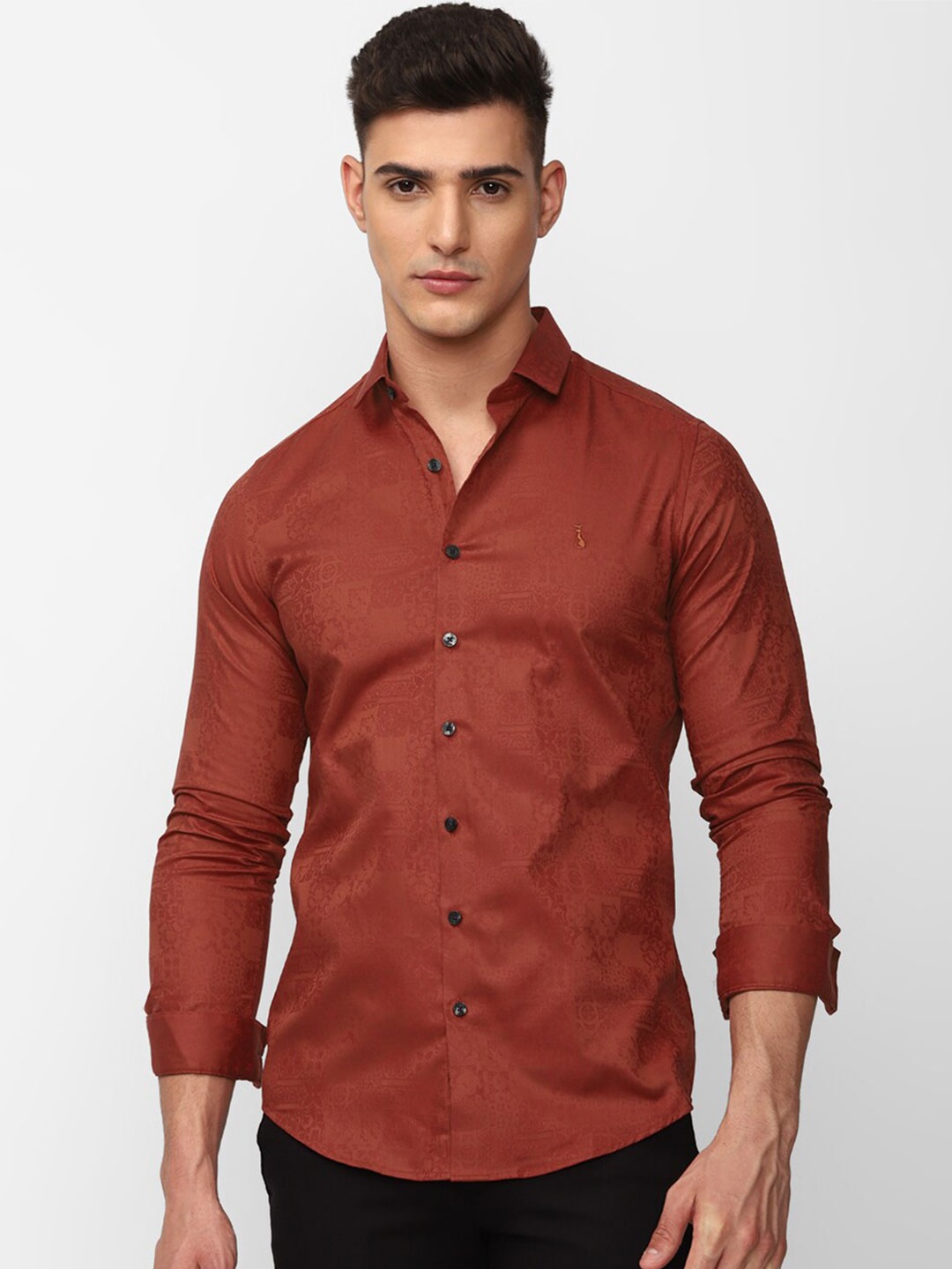 

SIMON CARTER LONDON Spread Collar Slim Fit Pure Cotton Casual Shirt, Rust