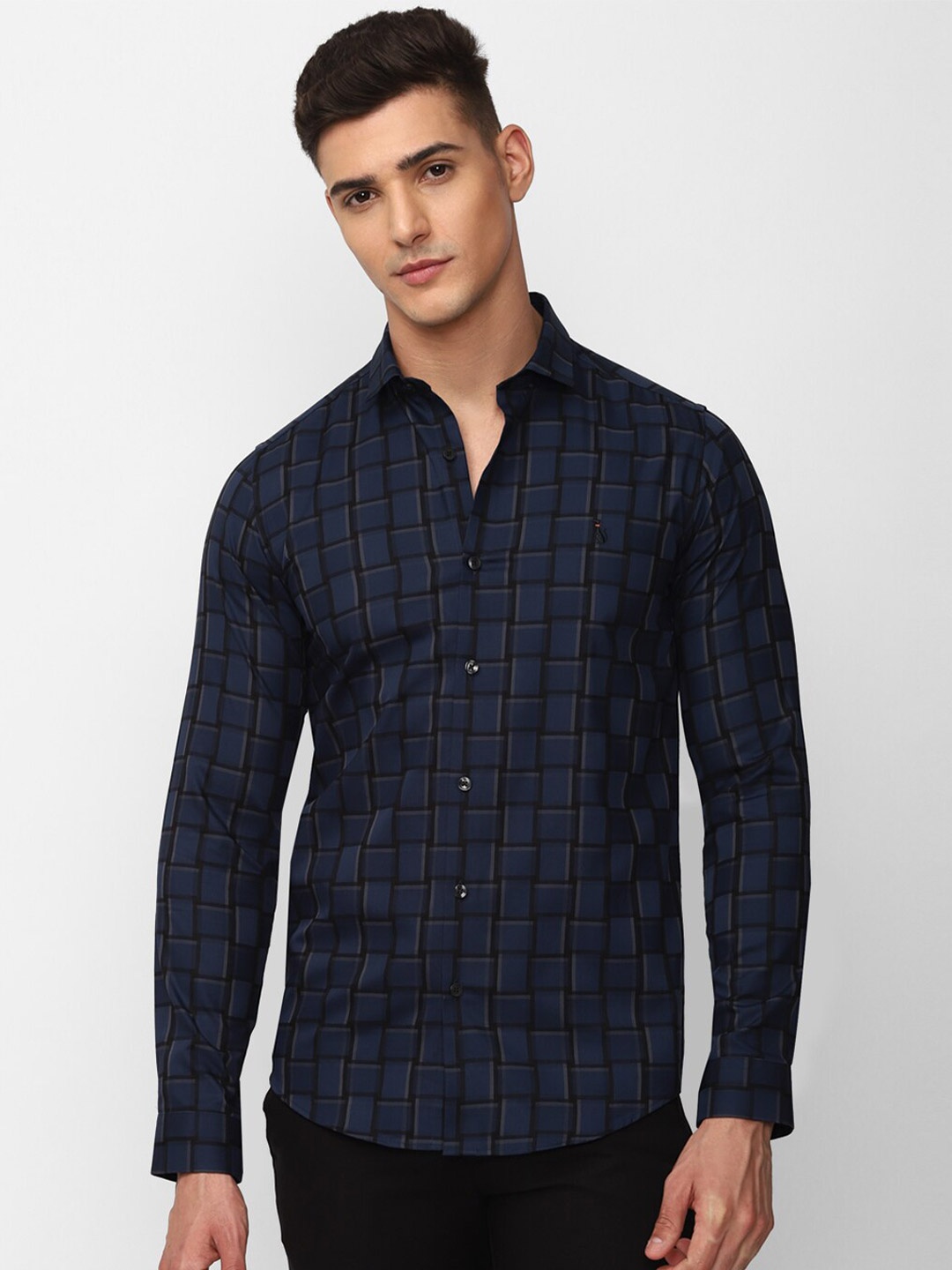 

SIMON CARTER LONDON Slim Fit Checked Pure Cotton Casual Shirt, Navy blue