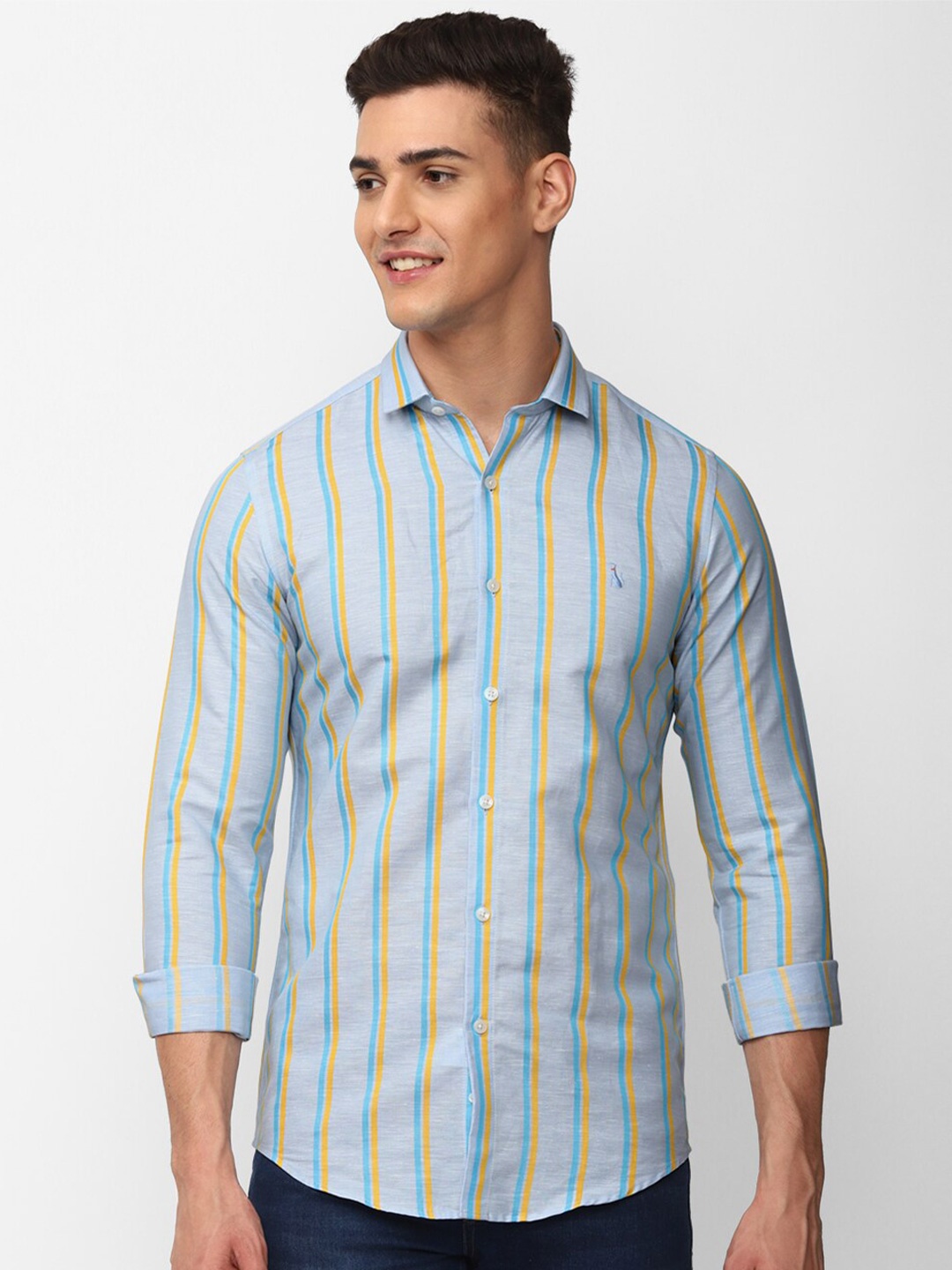 

SIMON CARTER LONDON Slim Fit Striped Linen Cotton Casual Shirt, Blue