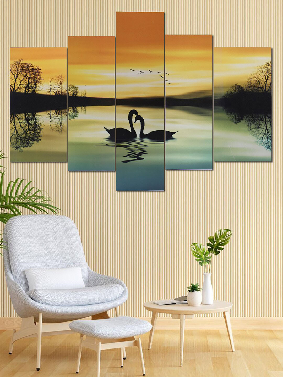 

Kuber Industries Brown & Black 5 Pieces Swan MDF Wooden Painting Wall Art