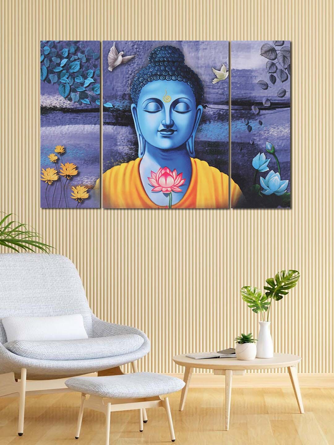 

Kuber Industries Blue & Yellow 6 Pieces Lord Buddha MDF Wooden Painting Wall Art