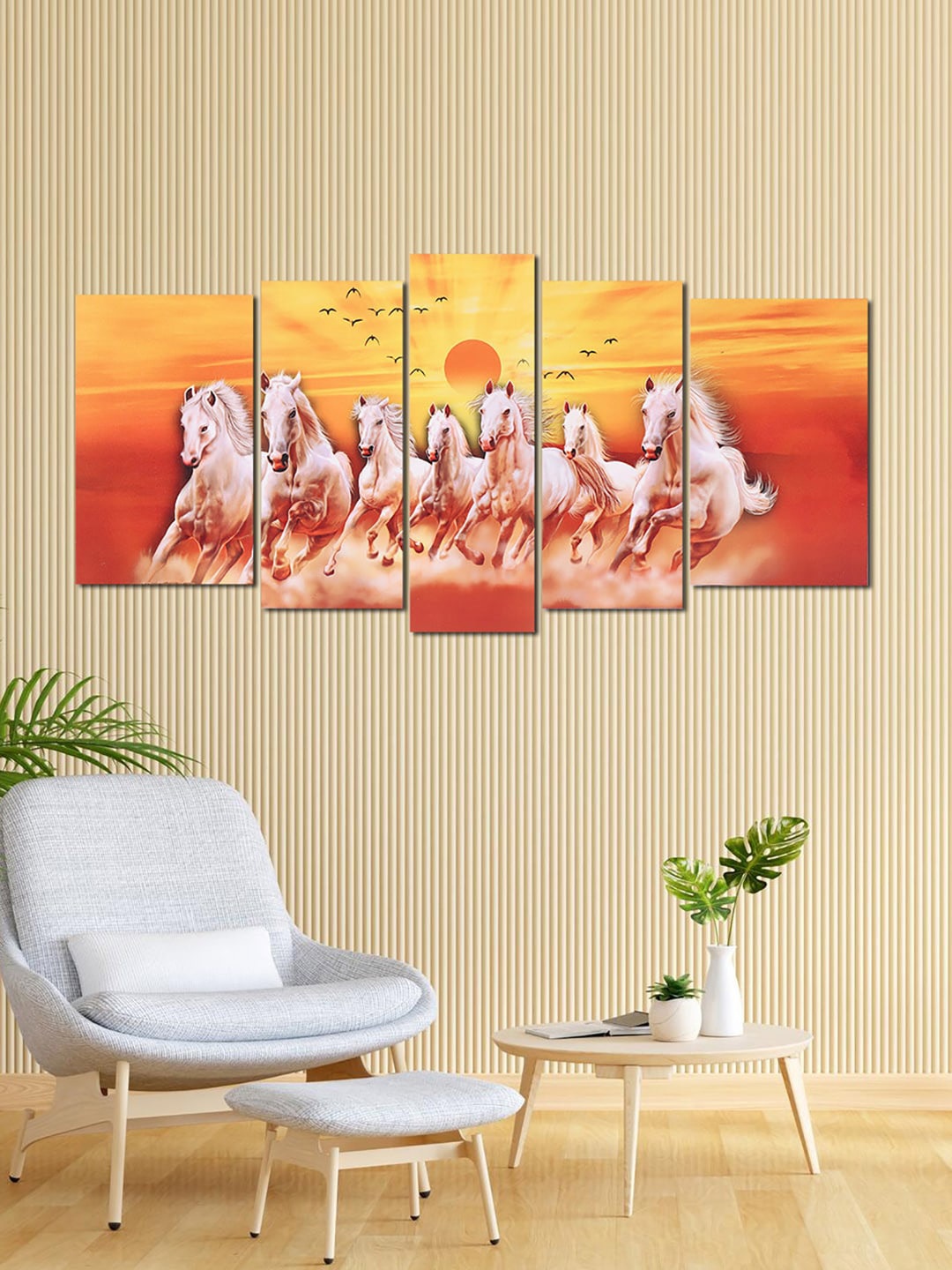 

Kuber Industries Orange 5 Pieces Running Horse Wall Art