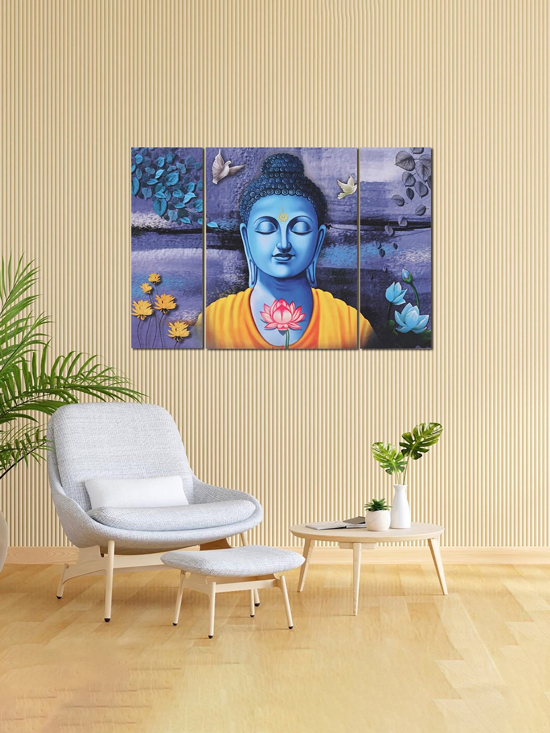 

Kuber Industries Blue & Yellow 9 Pieces Lord Buddha MDF Wooden Painting Wall Art