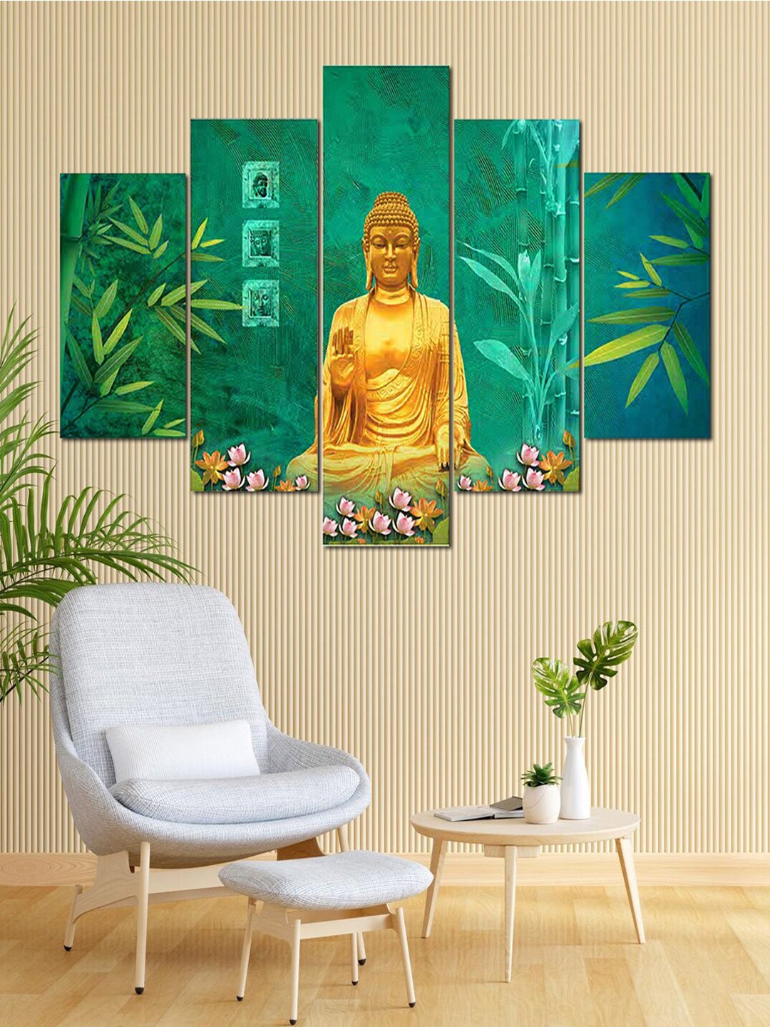 

Kuber Industries Green & Gold Toned 5 Pieces Buddha Wall Paintings
